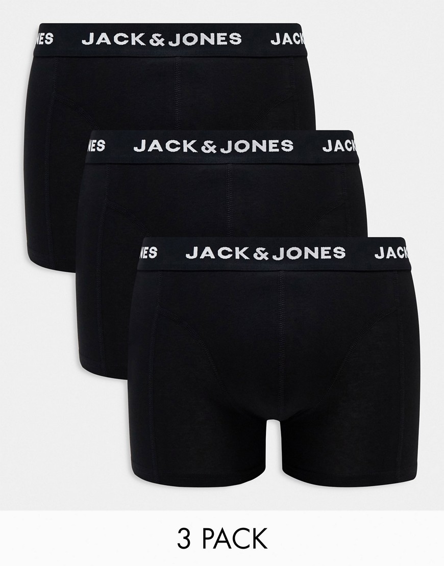 Jack & Jones 3 pack trunks in black with logo waistband