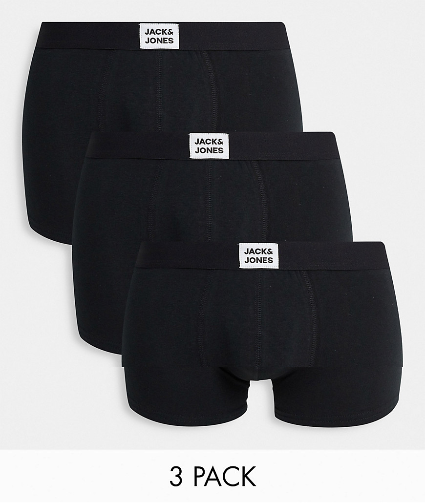 Jack & Jones 3 pack trunks in black with tab logo