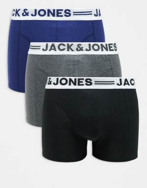 Jack & Jones 3 pack trunks in blue and grey