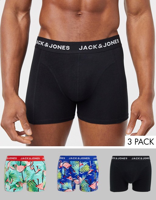 Jack & Jones 3 pack trunks in flamingo print