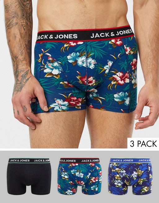 Jack & Jones 3 pack trunks in floral print
