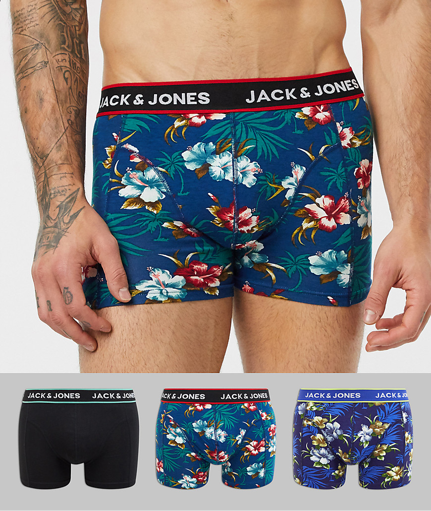 Jack & Jones 3-pack Trunks In Floral Prints-multi