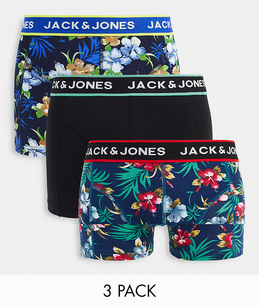 Jack & Jones 3 pack trunks in floral print-Multi