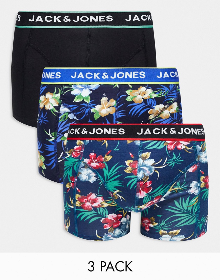Jack & Jones 3-pack Trunks In Floral Prints-multi