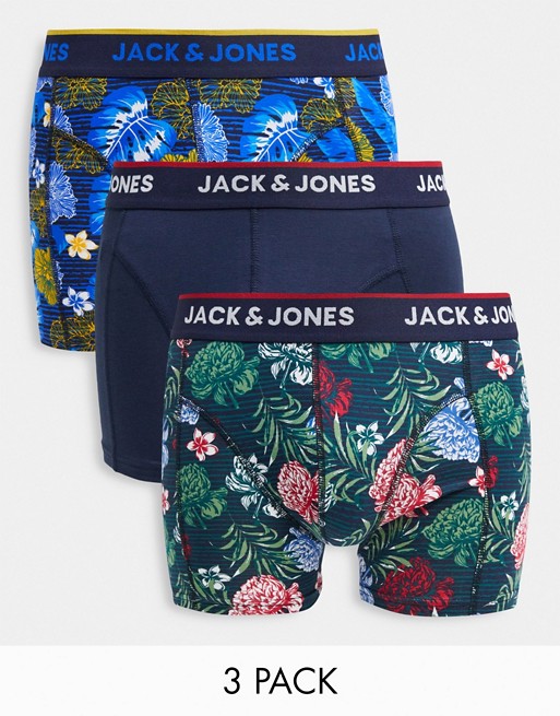 Jack & Jones 3 pack trunks in floral prints