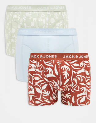 Jack & Jones Jack & Jones 3 pack trunks in green blue dark orange print