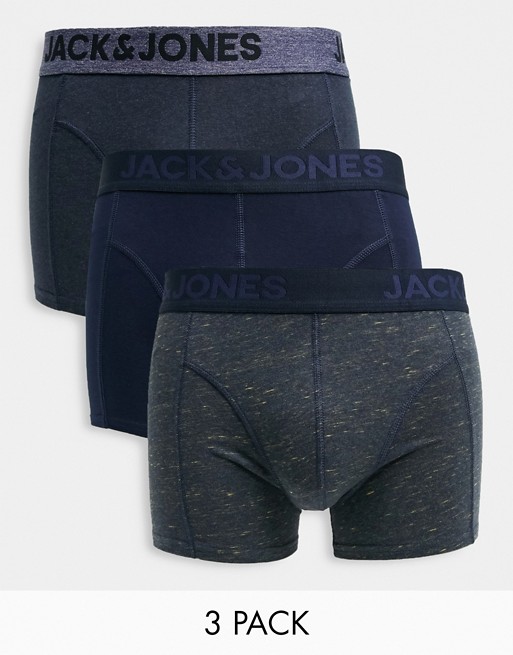 Jack & Jones 3 pack trunks in grey & navy