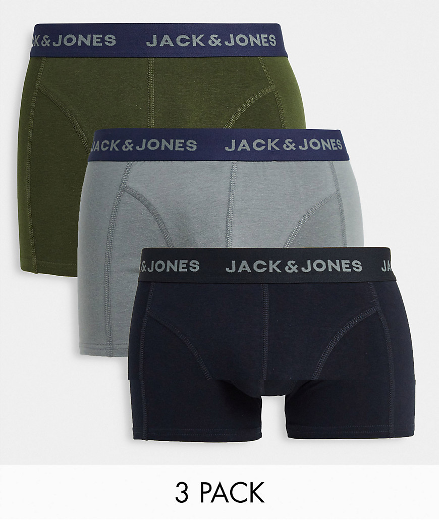 Jack & Jones 3 pack trunks in khaki and gray-Multi