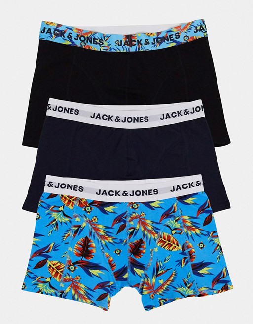 Jack & Jones 3 pack trunks in multi print