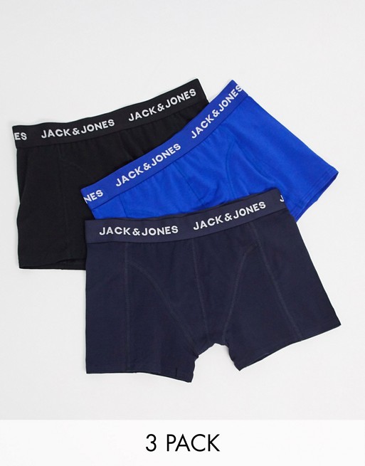 Jack & Jones 3 pack trunks in navy & black