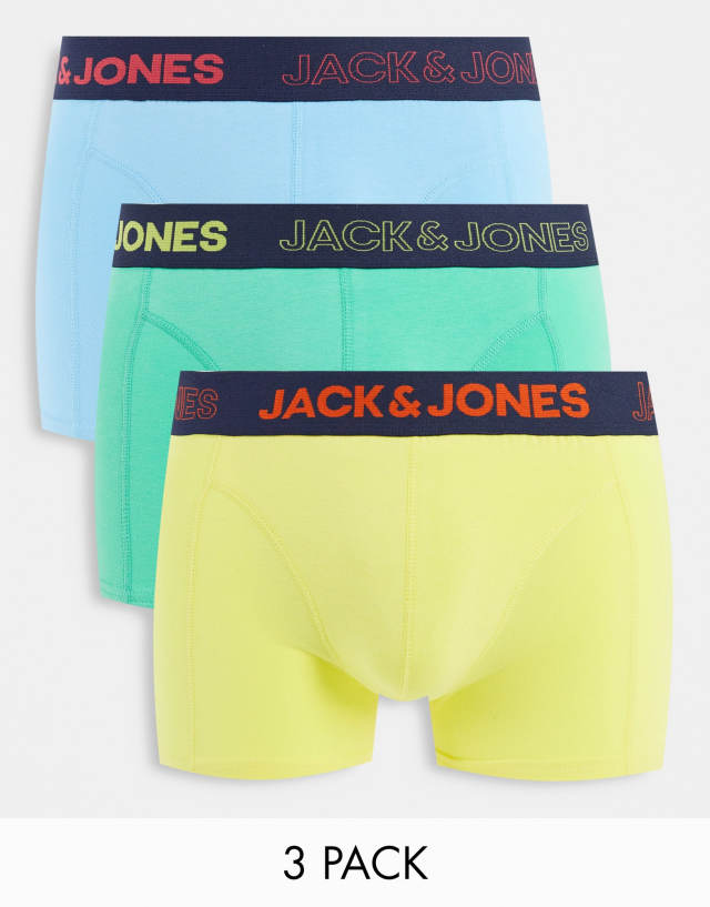 Jack & Jones 3 pack trunks in neon multi colour