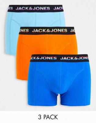 Jack & Jones 3 pack trunks in orange and blue