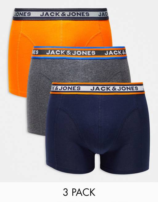 Jack & Jones 3 pack trunks in orange/navy/gray