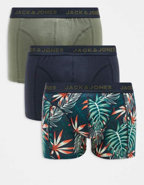 Jack & Jones 3 pack trunks in palm print and navy - view 1