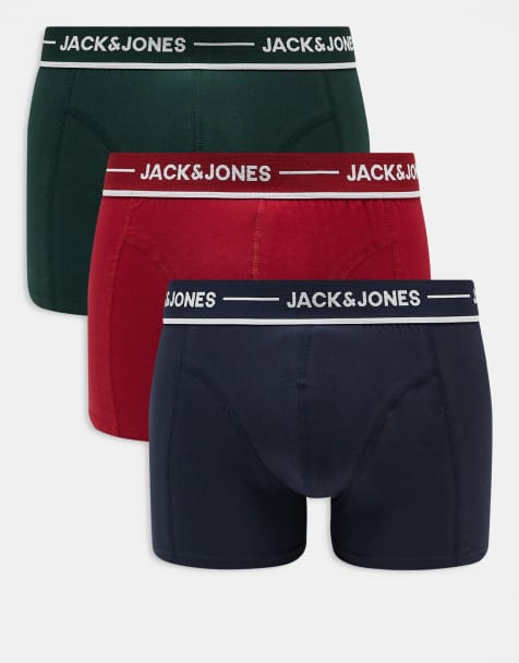 Jack & Jones 3 pack trunks in red green & navy - view 1