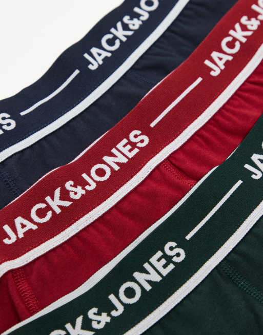 Jack & Jones 3 pack trunks in red green & navy | ASOS