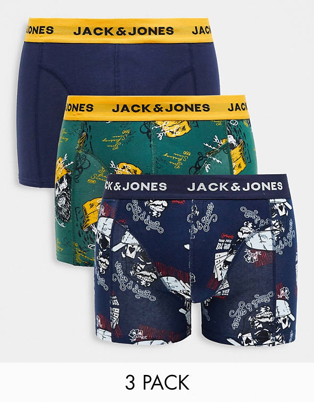 Jack & Jones - 3 pack trunks in skull print in navy