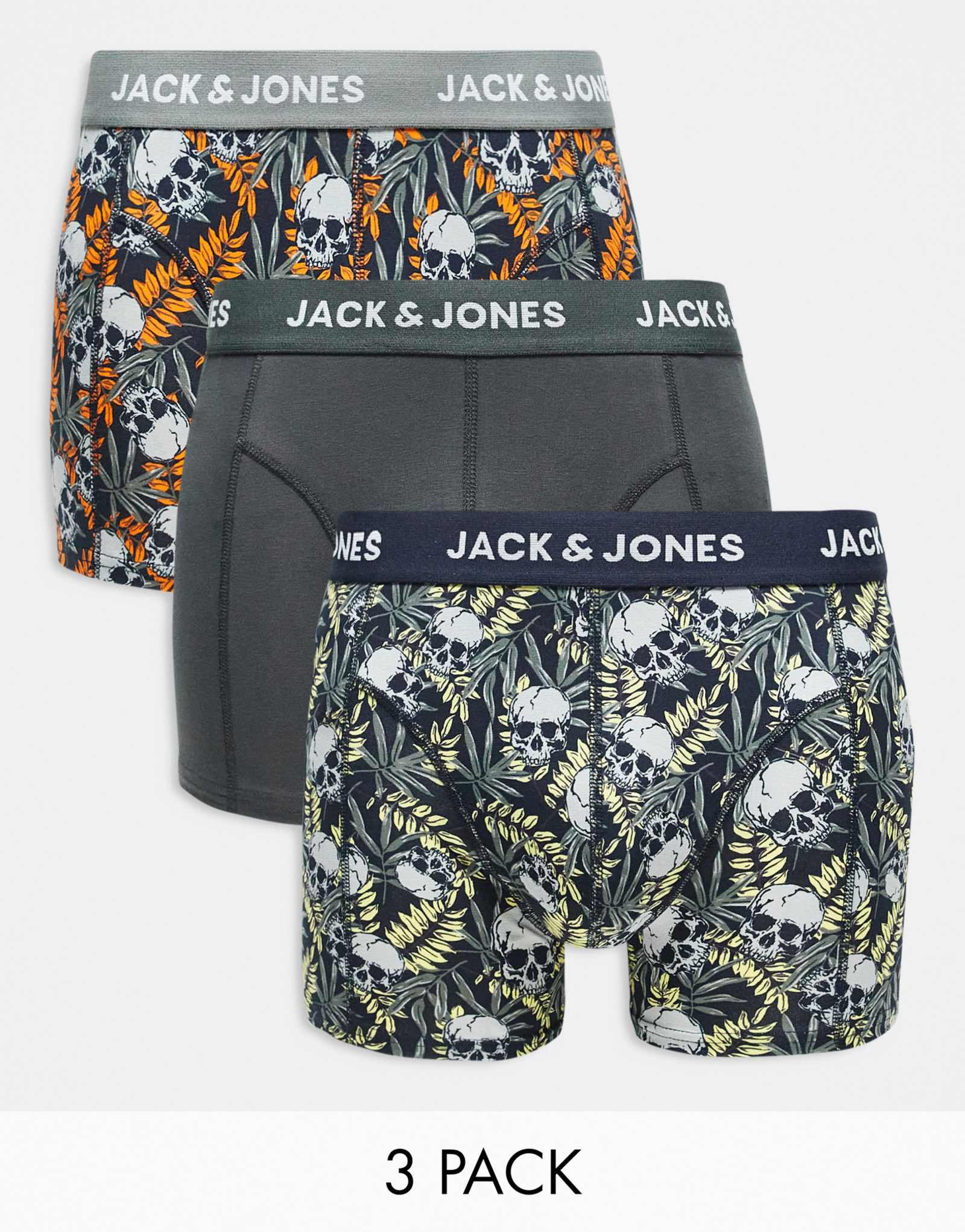 Плавки Jack &Jones из 3 упаковок темно-синего цвета с принтом черепа