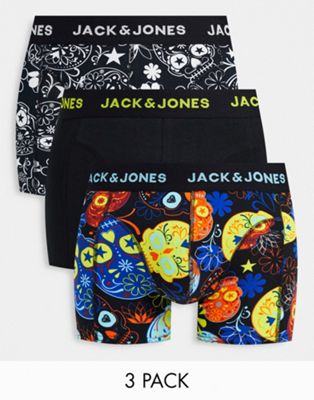 Jack & Jones 3 pack trunks in skull print
