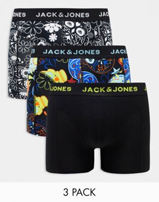 Jack & Jones 3 pack trunks in skull print