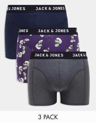 Jack & Jones 3 pack trunks in skulls