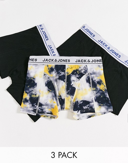 Jack & Jones 3 pack trunks in tie-dye