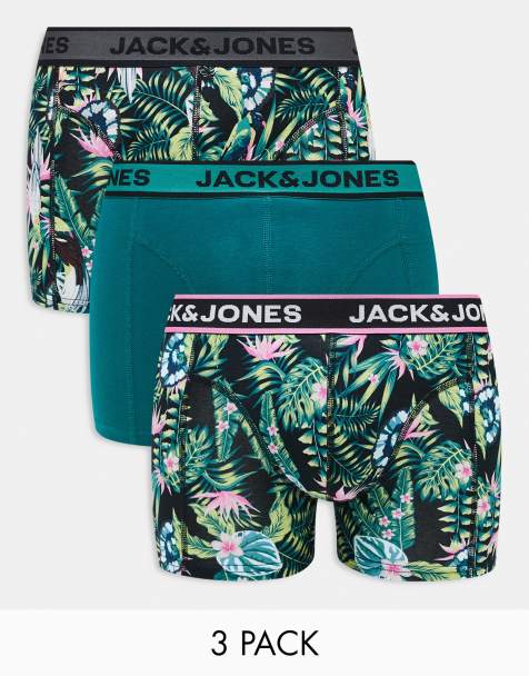 Jack & Jones 3 pack trunks in tropical print in black - view 1
