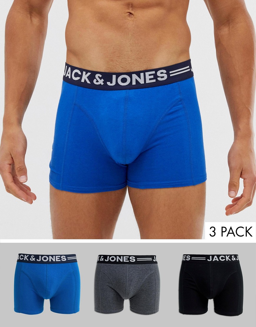 Jack & Jones – 3-pack trunks med logga på midjeresåren-Grå