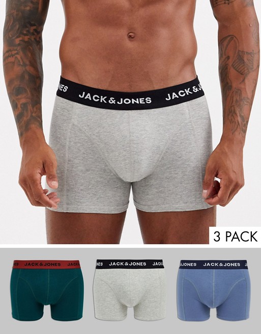 Jack & Jones 3 pack trunks with branded waistband
