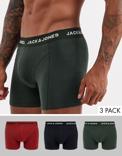 Jack & Jones 3 pack trunks with branded waistband