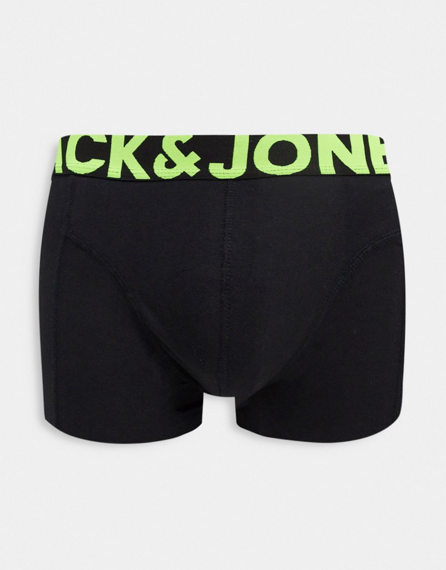 Jack & Jones 3 pack trunks with bright waistbands in black