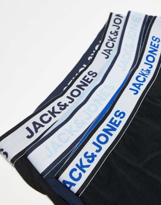 Jack & Jones 3 pack trunks with coloured waistband in navy, 3 of 3