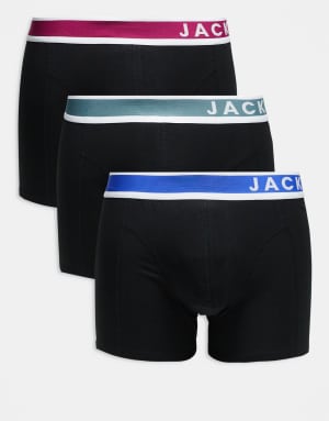 Jack & Jones 3 pack trunks with contrast logo in multi