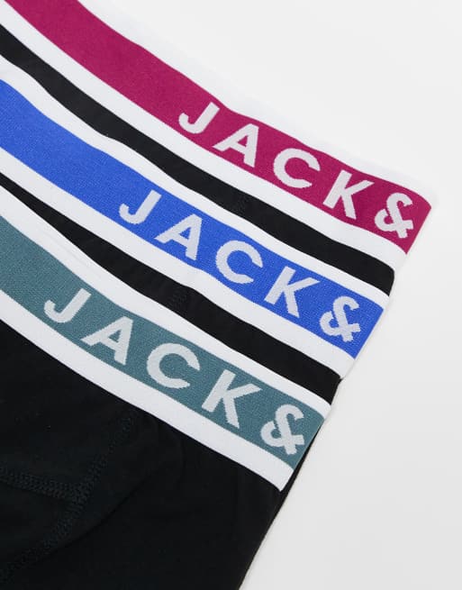 Jack & Jones 3 pack trunks with contrast logo in multi, 2 of 3