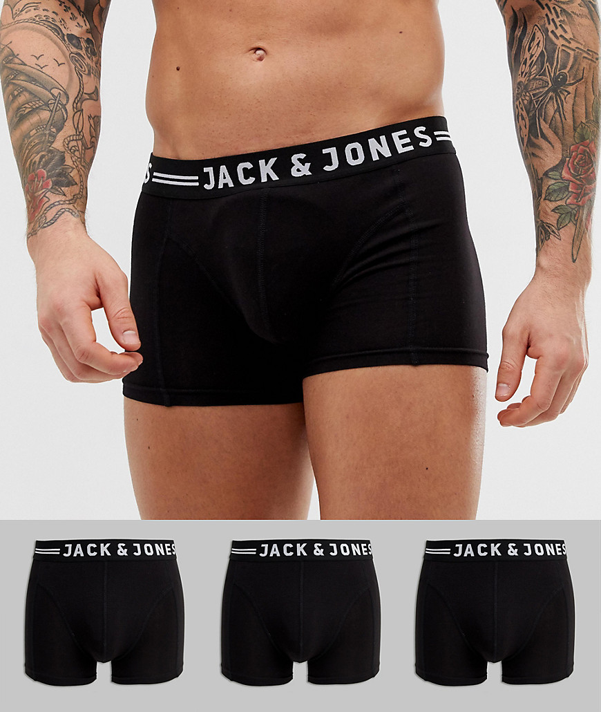 Jack & Jones 3 pack trunks with contrast waist band-Black