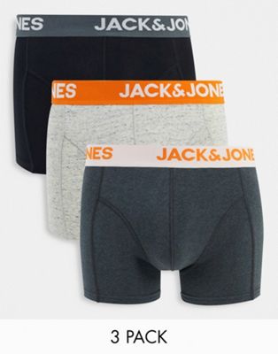 Jack & Jones 3 pack trunks with contrast waistband in multi - ASOS Price Checker