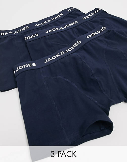 Jack & Jones 3 pack trunks with contrast waistband