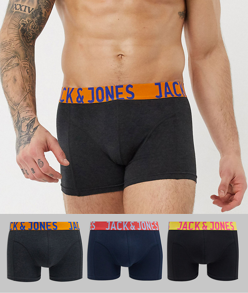 Jack & Jones 3 pack trunks with logo waistband in black and navy-Multi