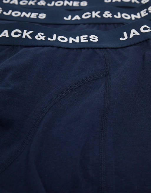 Underwear & Socks Underwear/Jack & Jones 3 pack trunks with logo waistband in navy 