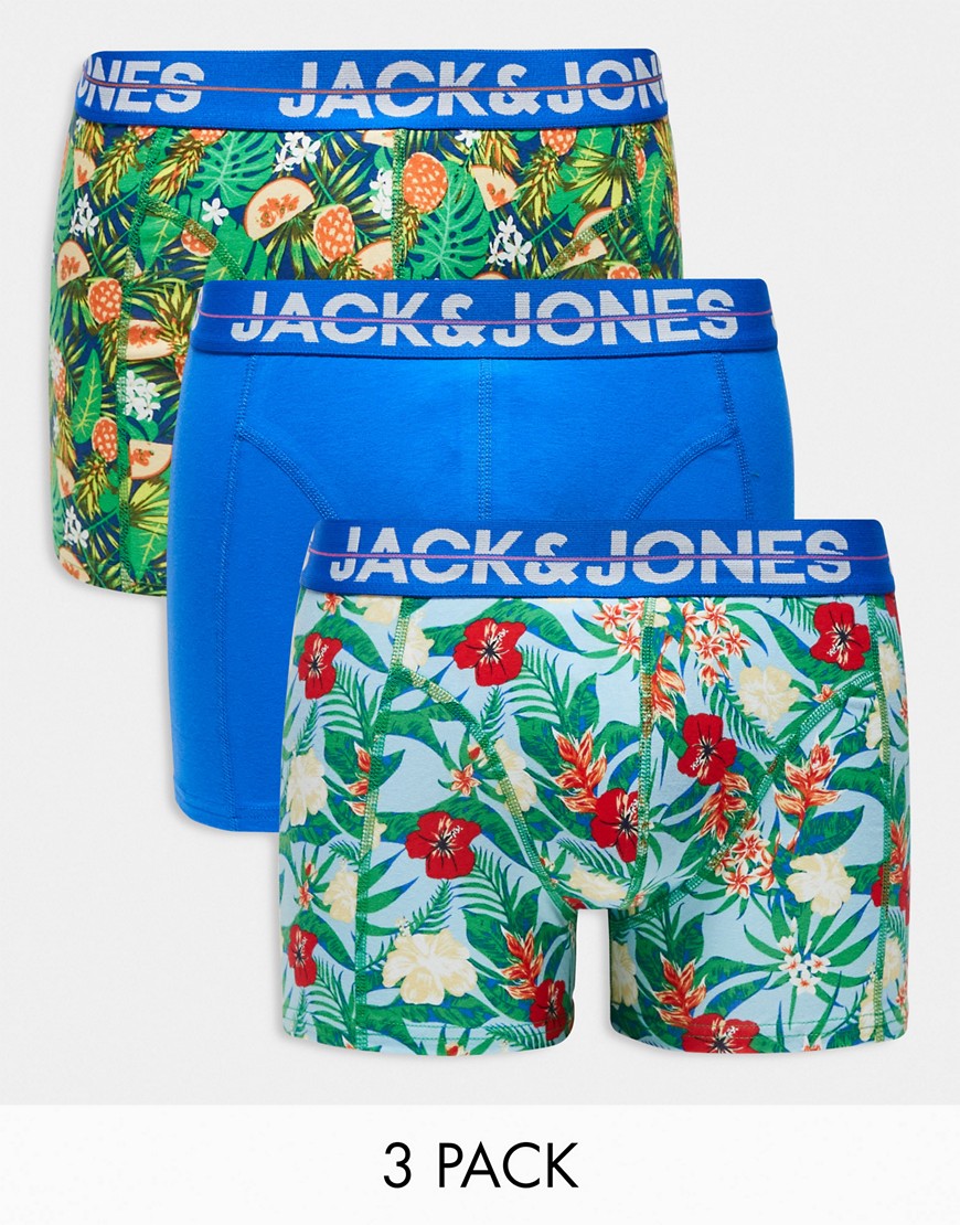 Jack & Jones 3 pack trunks with pineapple print in blue