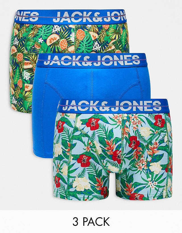 Jack & Jones - 3 pack trunks with pineapple print in blue