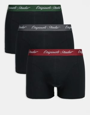 Jack & Jones 3 pack trunks with script logo waistband in black