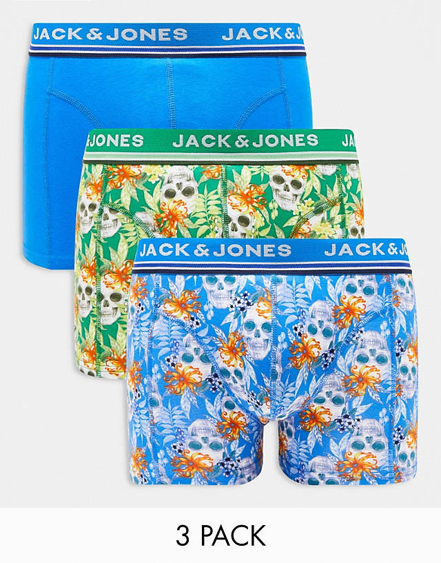 Jack & Jones - 3 pack trunks with skull print in blue
