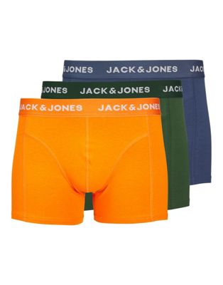 Jack & Jones 3 pack trunks with tonal waistband in multi