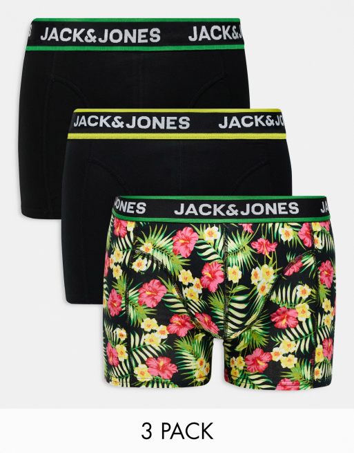 Jack & Jones – 3er-Pack geblümte Unterhosen in Schwarz 