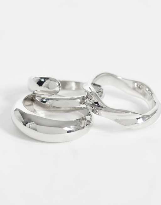 Jack & Jones 3er-Pack geschmolzene Ringe in Silber, 2 von 3