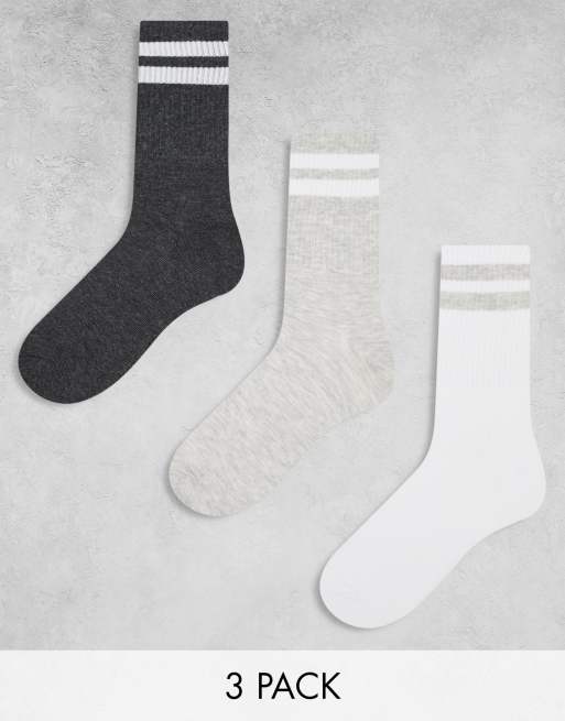 Jack & Jones – 3er-Pack gestreifte Tennissocken in Grau & Weiß