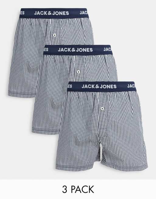 Jack & Jones – 3er-Pack gewebte Boxershorts mit Vichykaro in Navy
