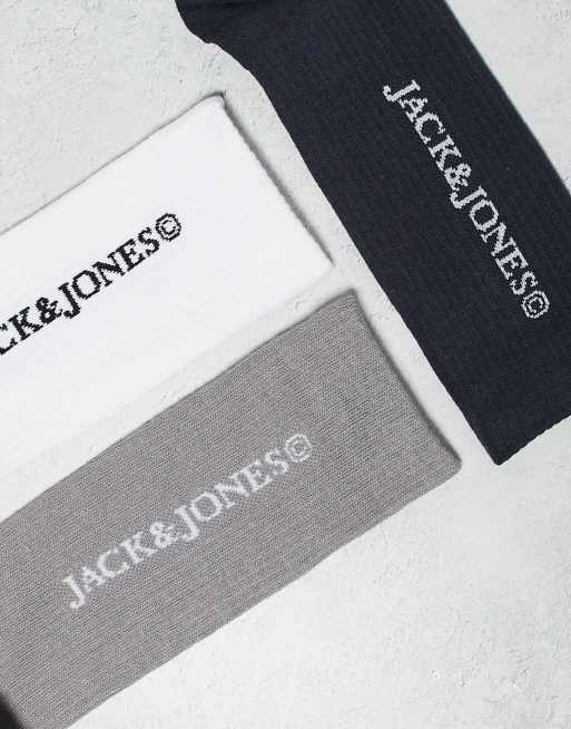 Jack & Jones – 3er-Pack Socken mit Logo in Schwarz, Grau, Weiß, 3 von 3