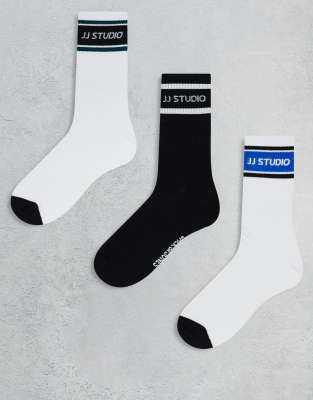 Jack & Jones – 3er-Pack Sport-Socken in Schwarz und Weiß - view 1
